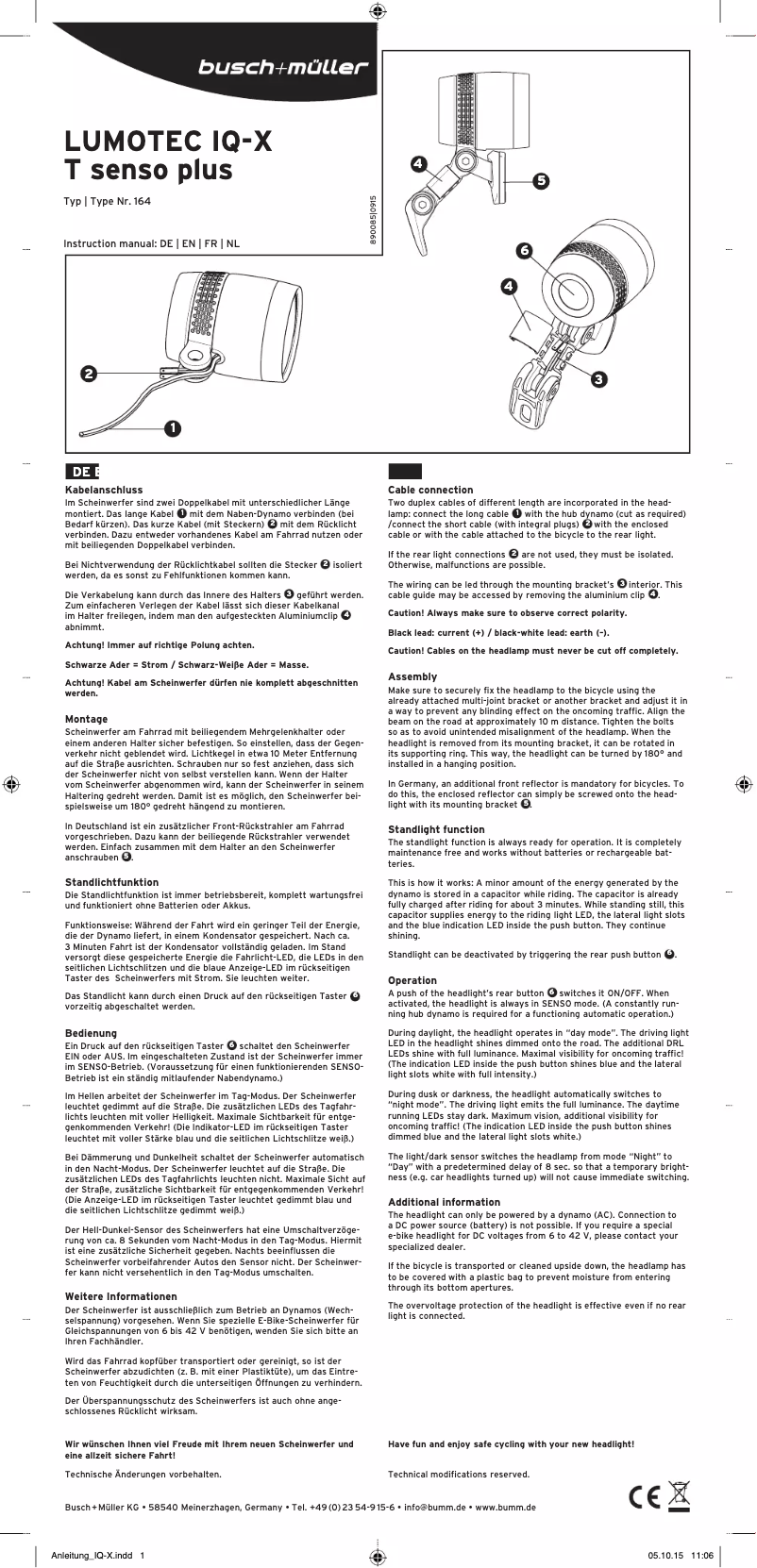 Page 1 de la notice Manuel utilisateur Busch + Müller Lumotec IQ-X T Senso Plus