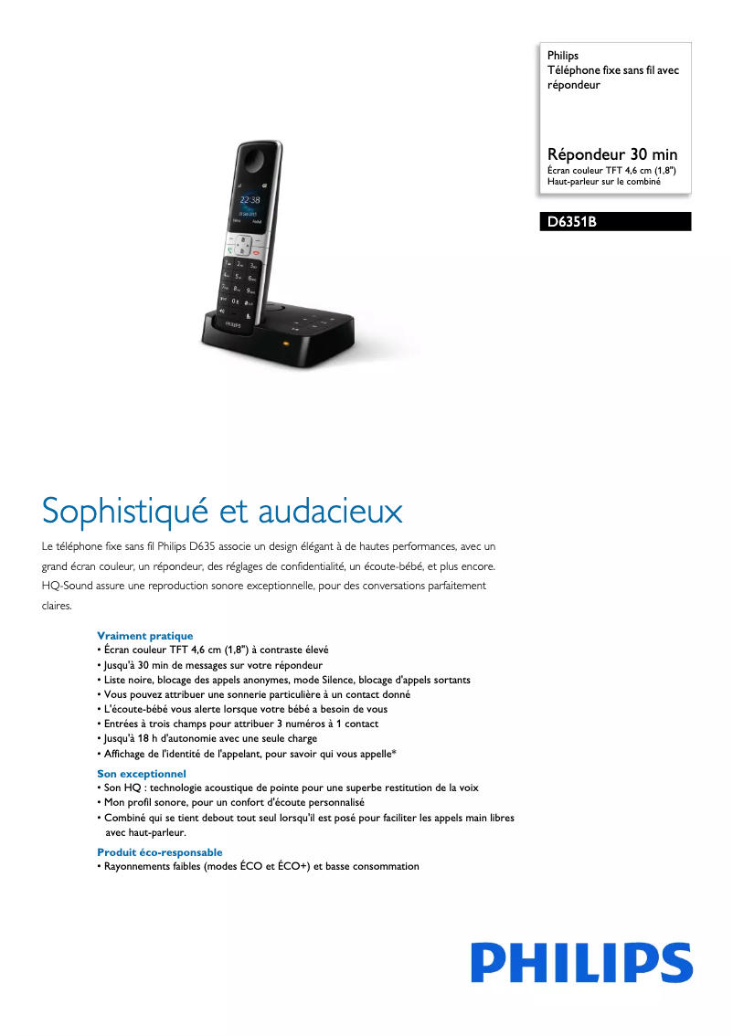 Page 1 of the manual Technical Sheet Philips D6351B