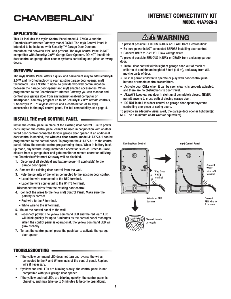 Page 1 de la notice Manuel utilisateur LiftMaster 041A7928-3MC
