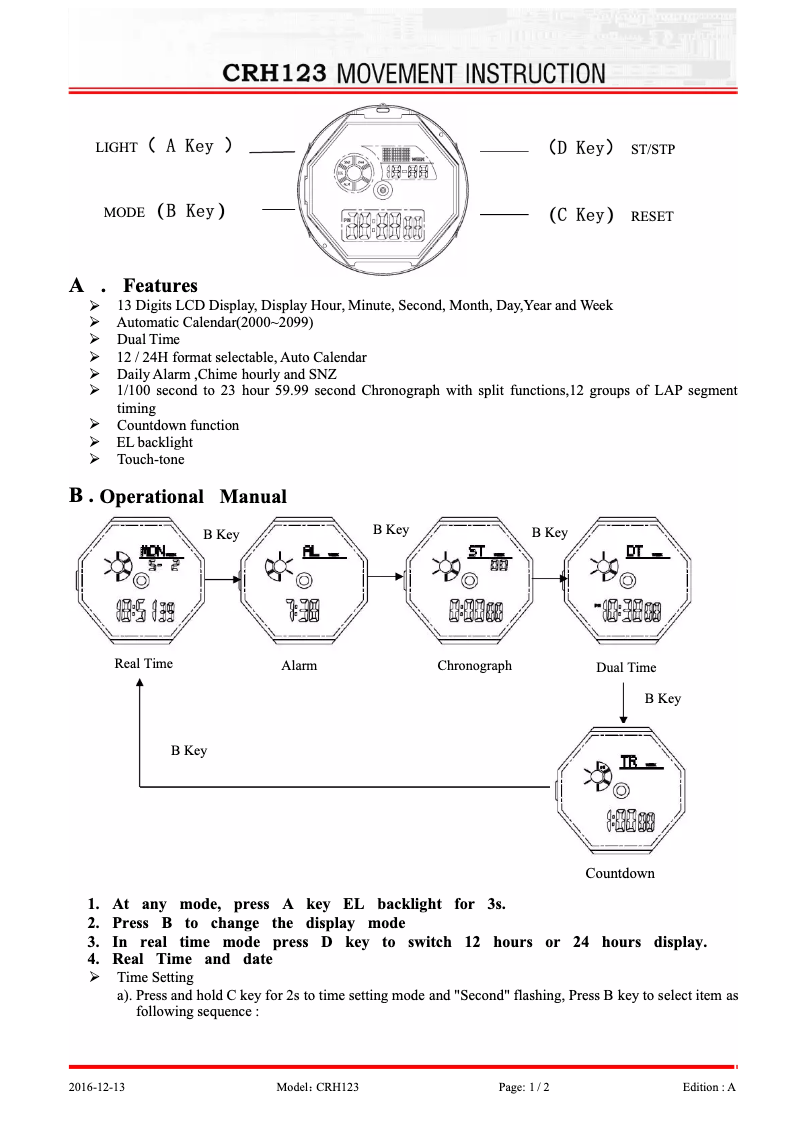 Page 1 de la notice Manuel utilisateur Skmei 9198