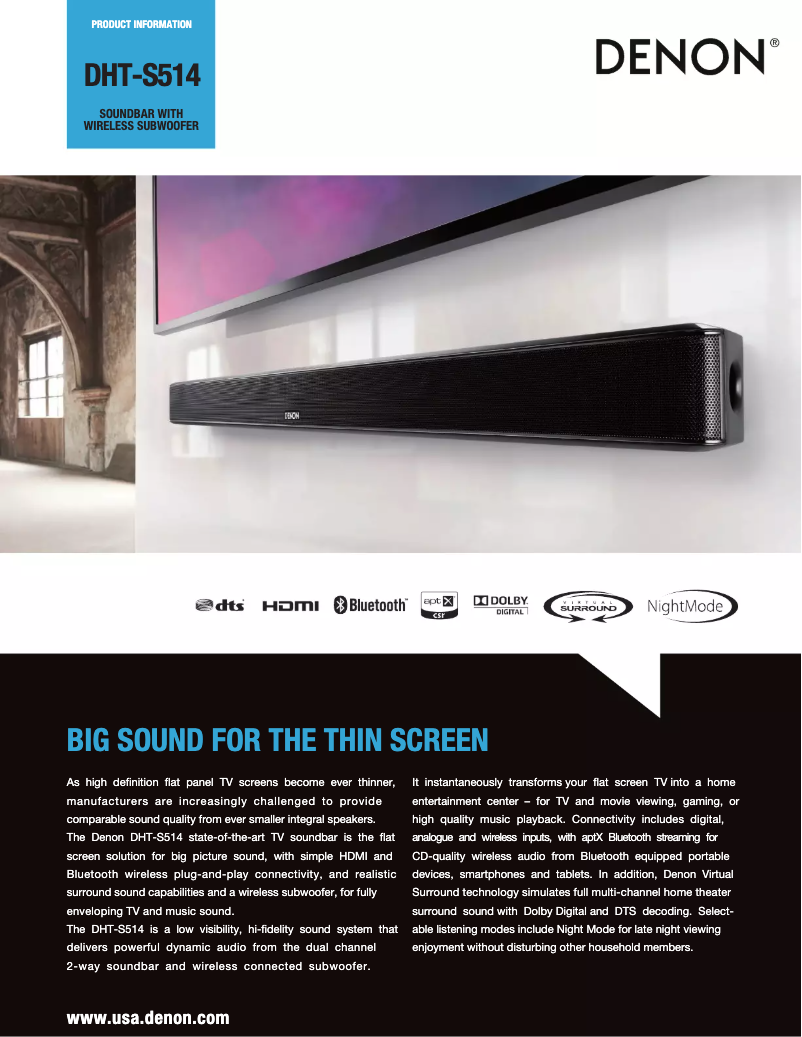 Page 1 of the manual Technical Sheet Denon DHT-S514