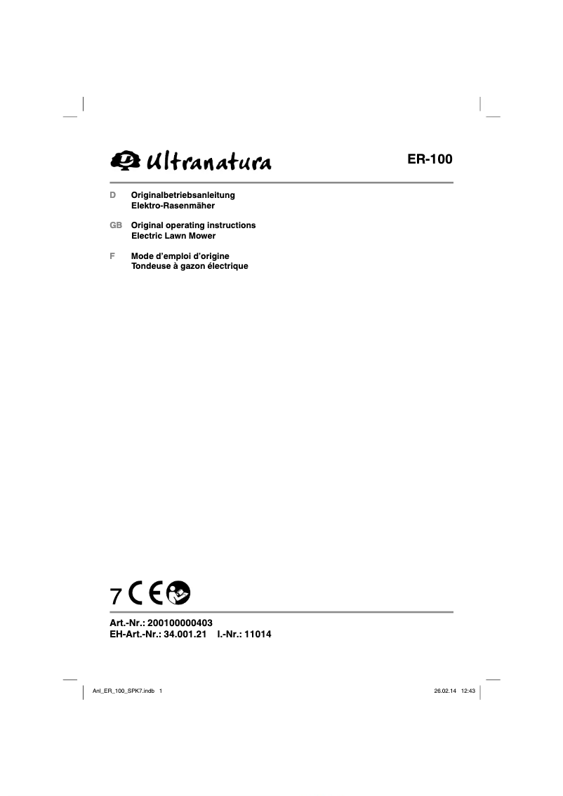 Page 1 de la notice Manuel utilisateur Ultranatura ER-100