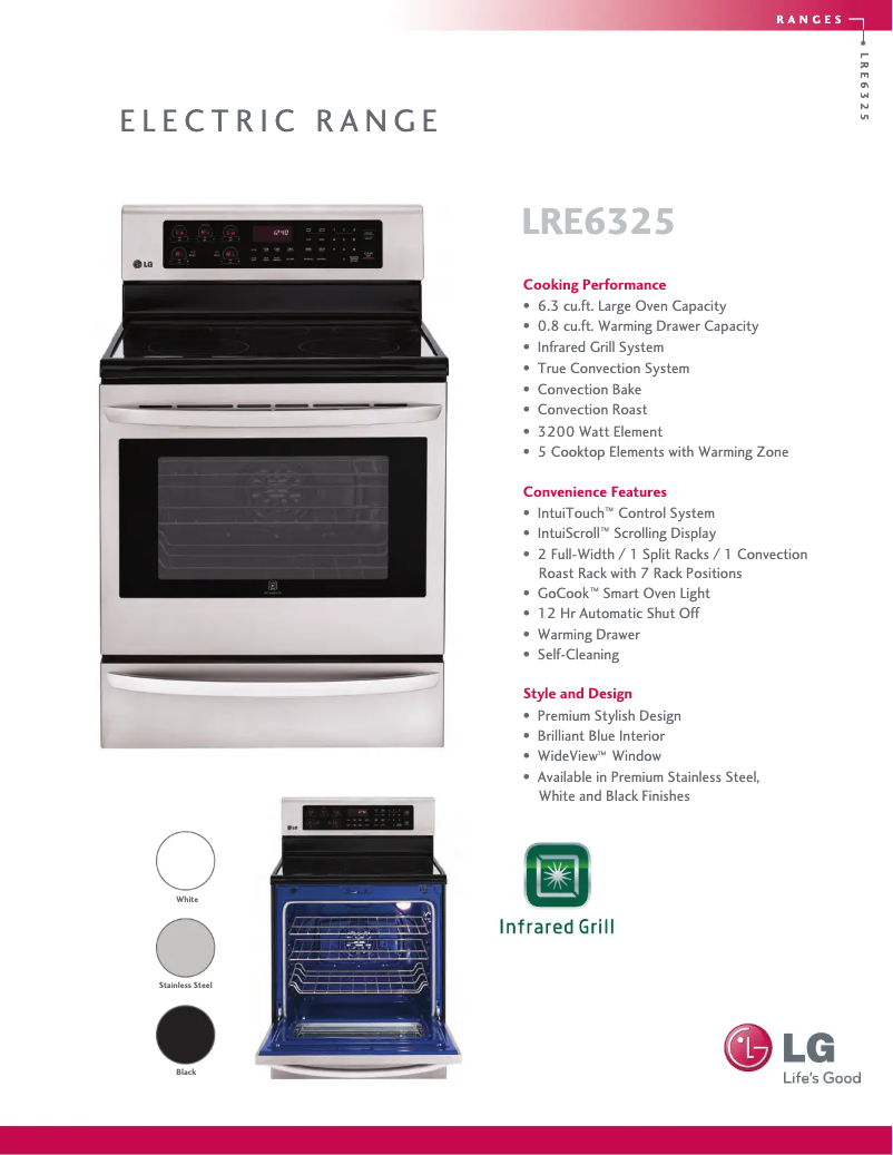 Page 1 de la notice Fiche technique LG LRE6325ST