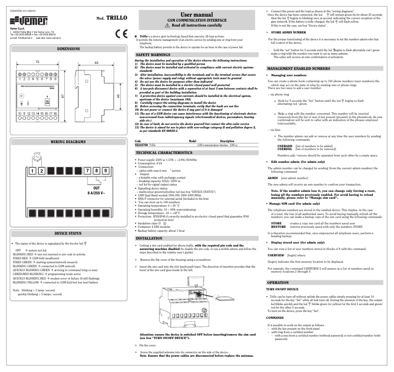 Page 1 de la notice Manuel utilisateur Vemer Trillo