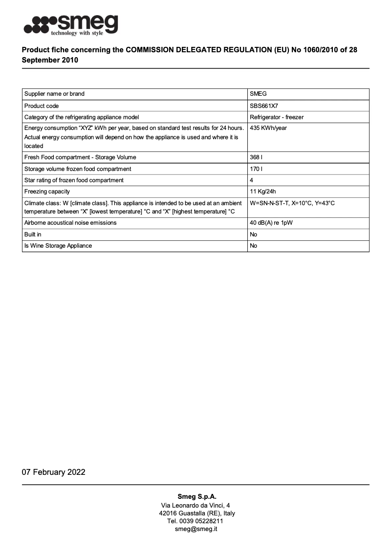 Página 1 del manual Folleto Smeg SBS661X7