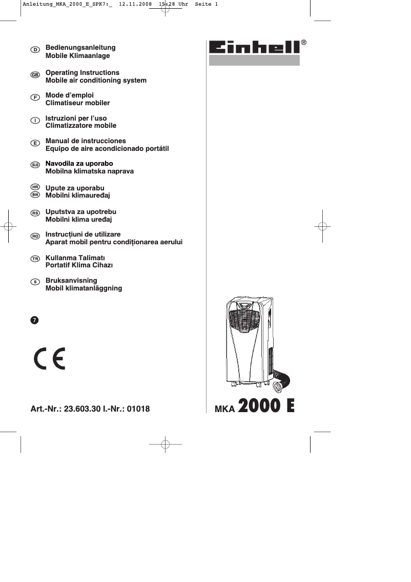 Page 1 de la notice Mode d'emploi Einhell MKA 2000 E