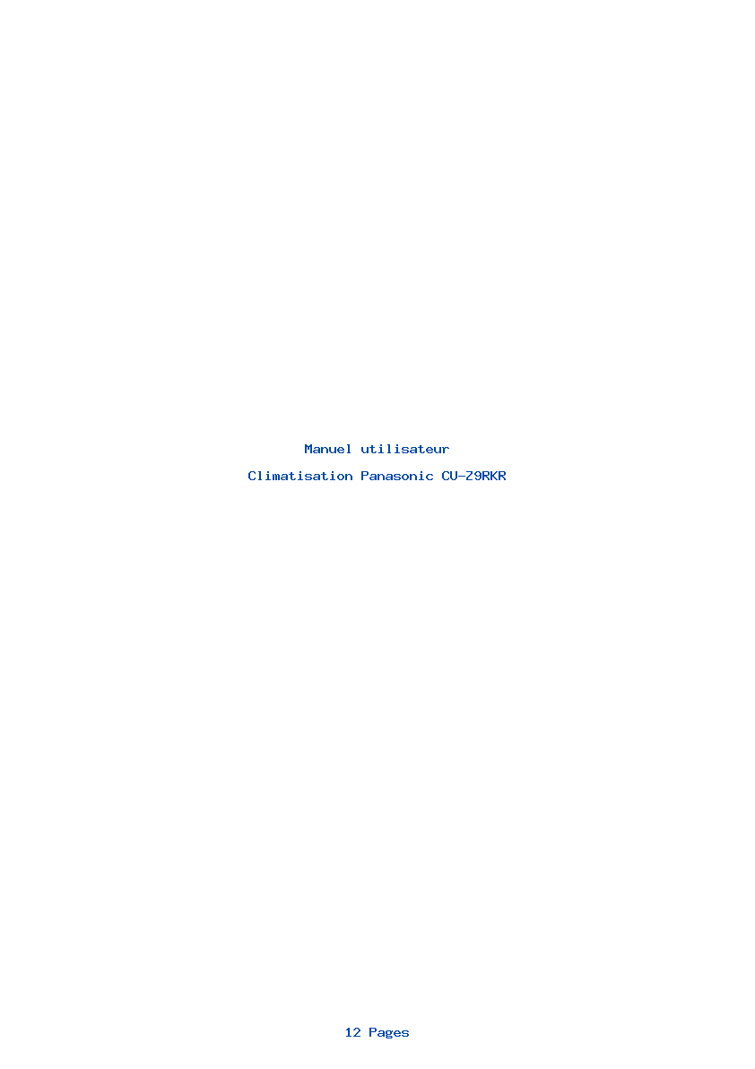 Page 1 de la notice Manuel utilisateur Panasonic CU-Z9RKR