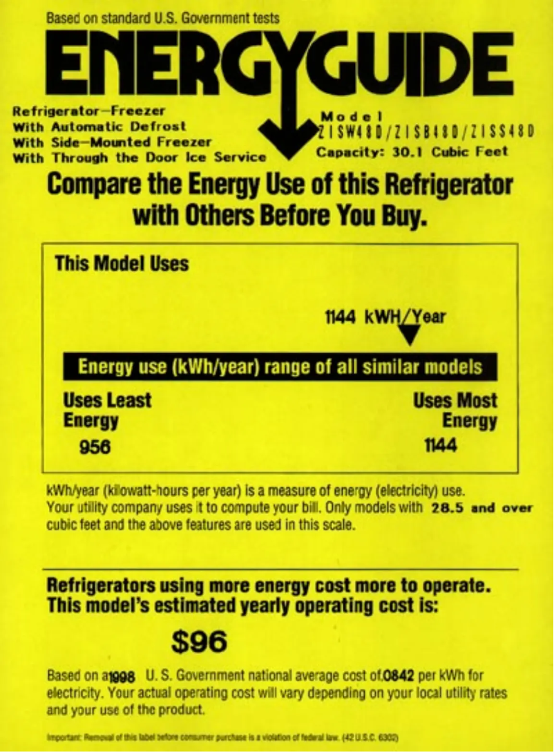 Page 1 of the manual Energy Label GE ZISW48DC