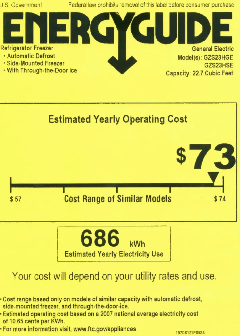 Page n°1 - Label énergétique GE GZS23HWW