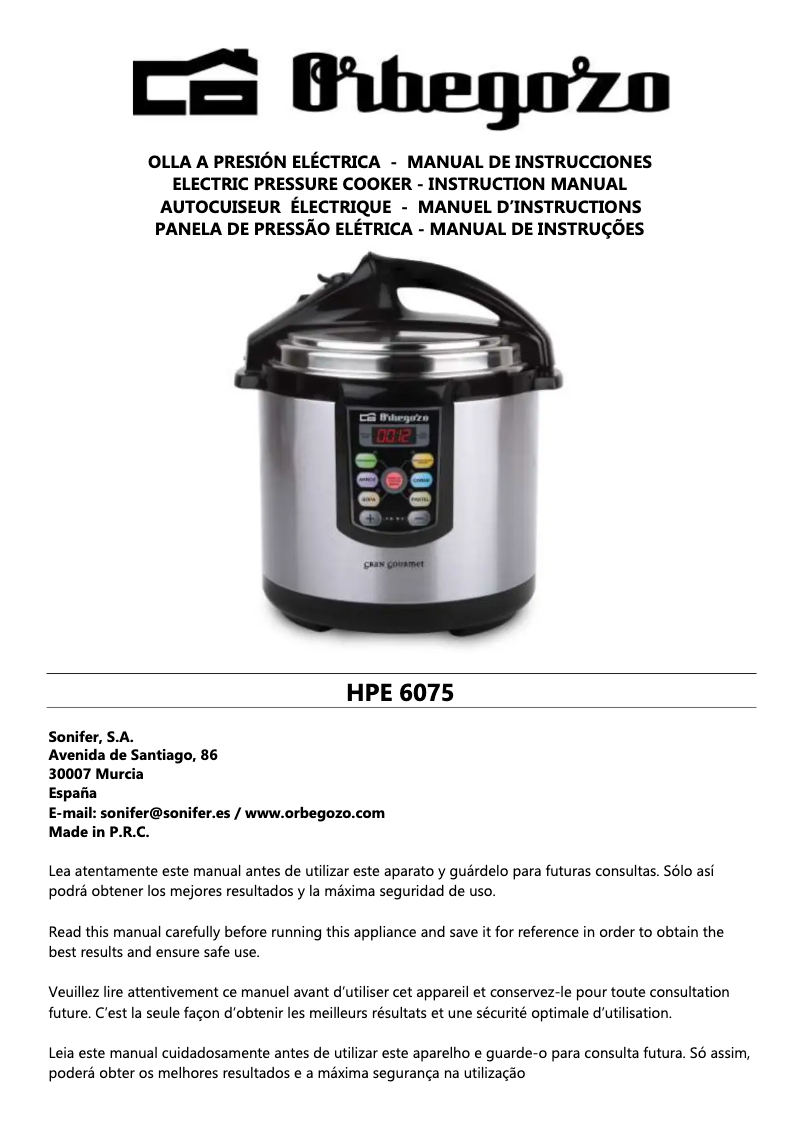 Page 1 de la notice Manuel utilisateur Orbegozo HPE 6075