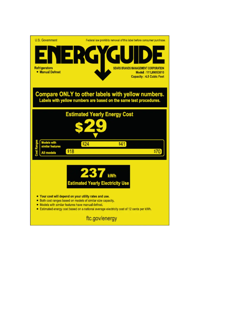 Page 1 de la notice Label énergétique Kenmore 99053