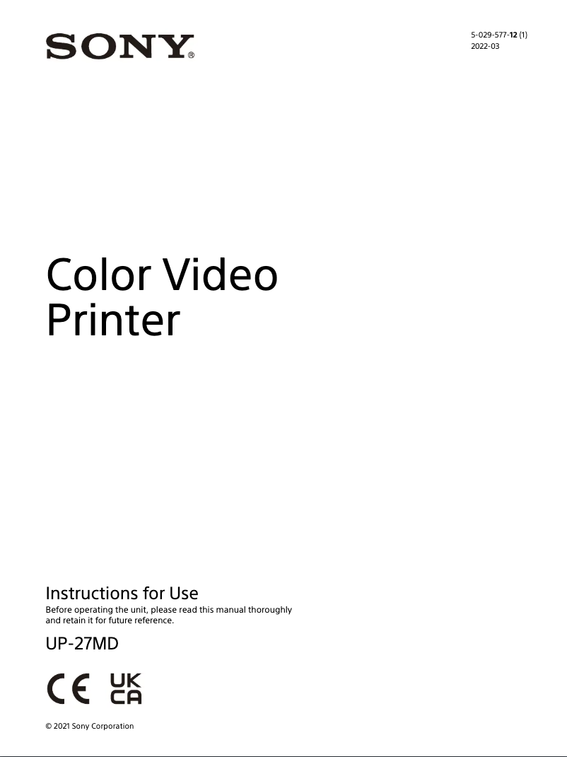 Page n°1 - Manuel utilisateur Sony UP-27MD