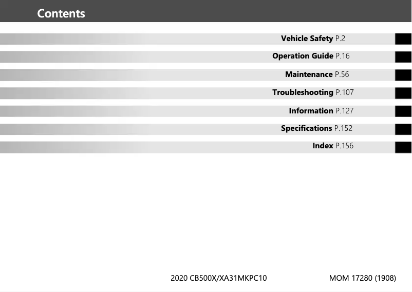 Page 1 de la notice Manuel utilisateur Honda NX500 (2020)