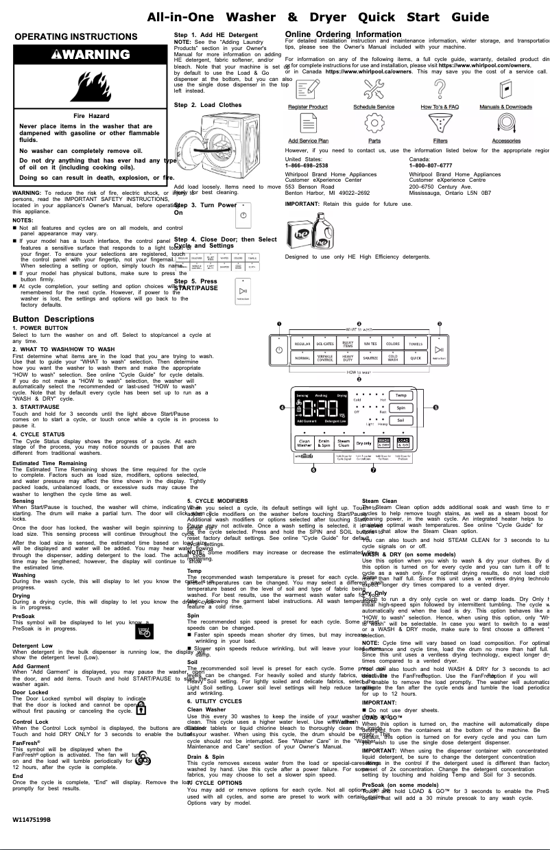 Página 1 del manual Guía de inicio rápido Whirlpool WFC682CLW