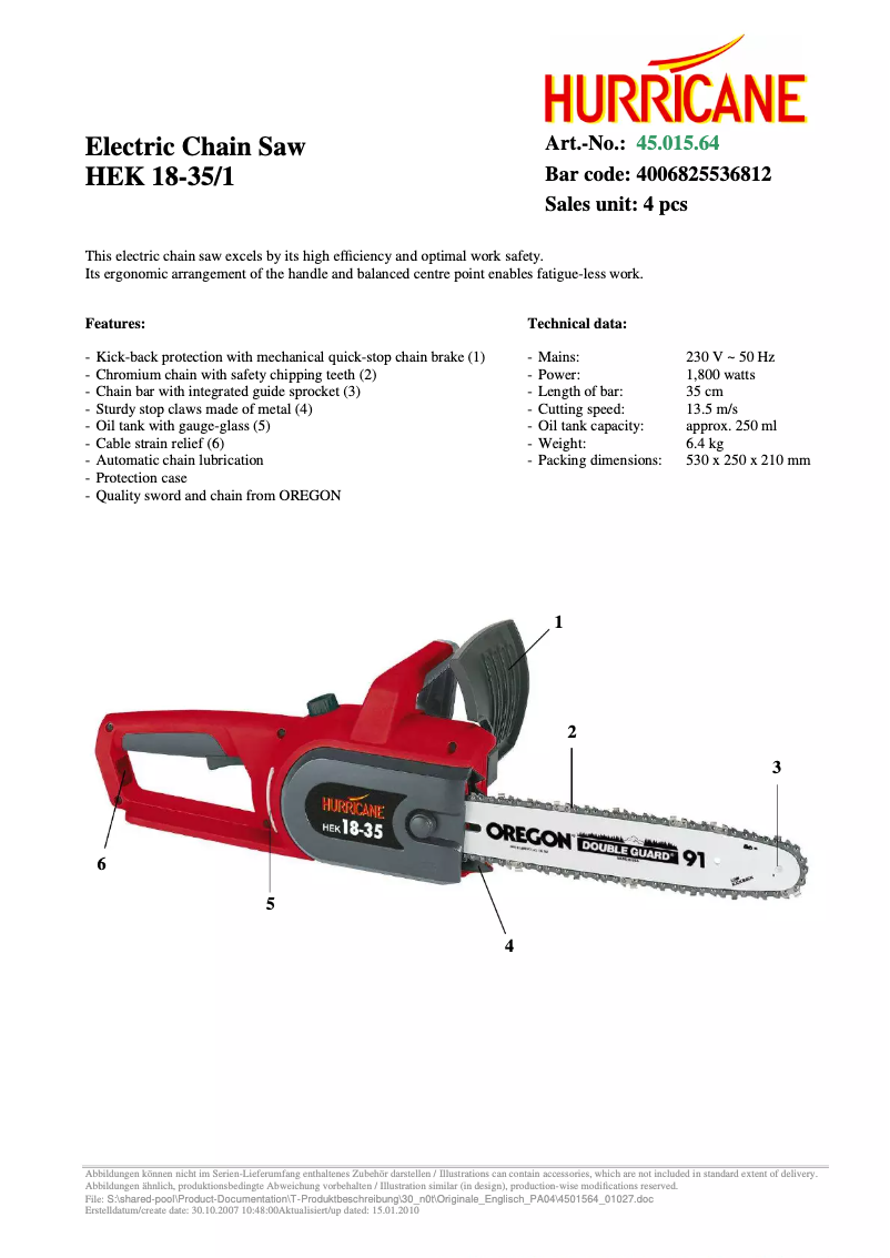 Page 1 de la notice Manuel utilisateur Hurricane HEK 18-35