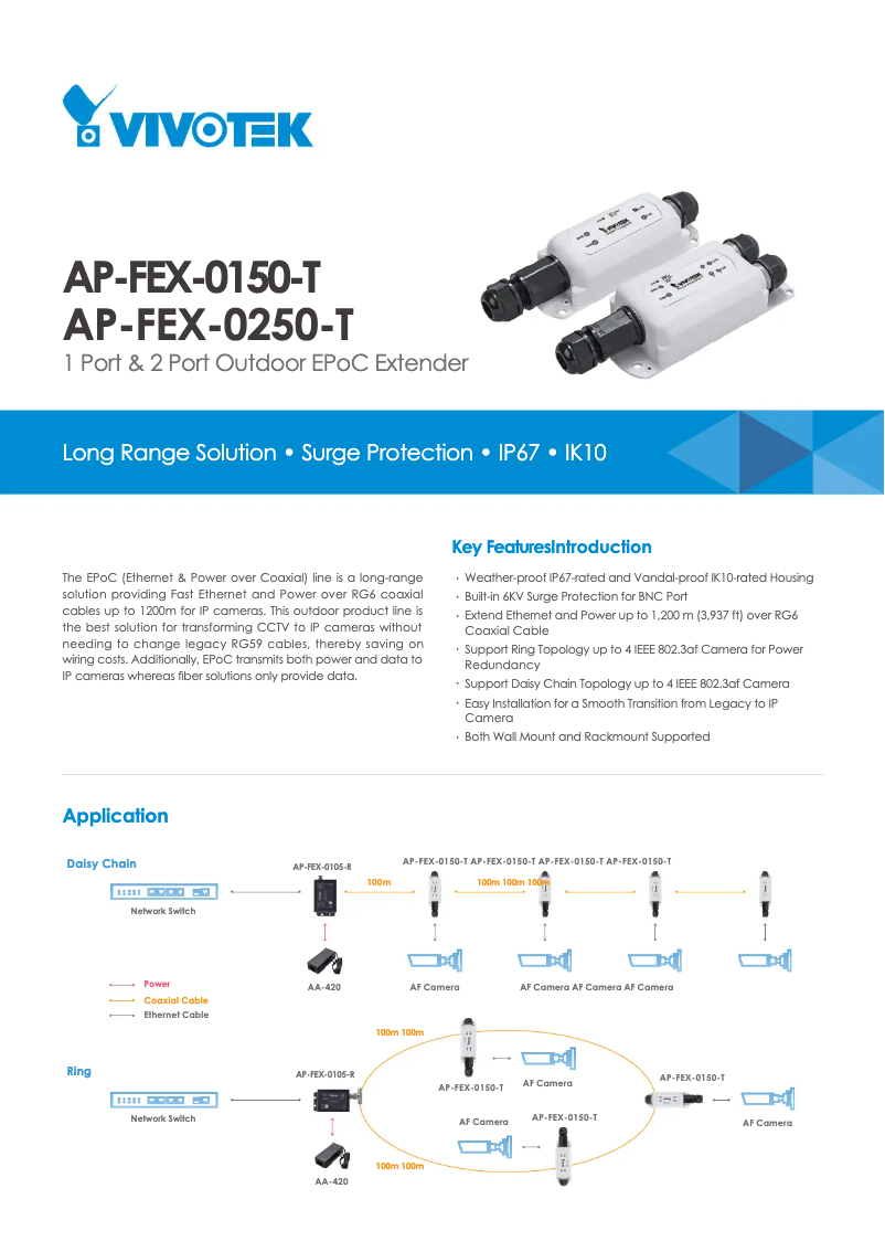 Page 1 de la notice Fiche technique Vivotek AP-FEX-0250-T