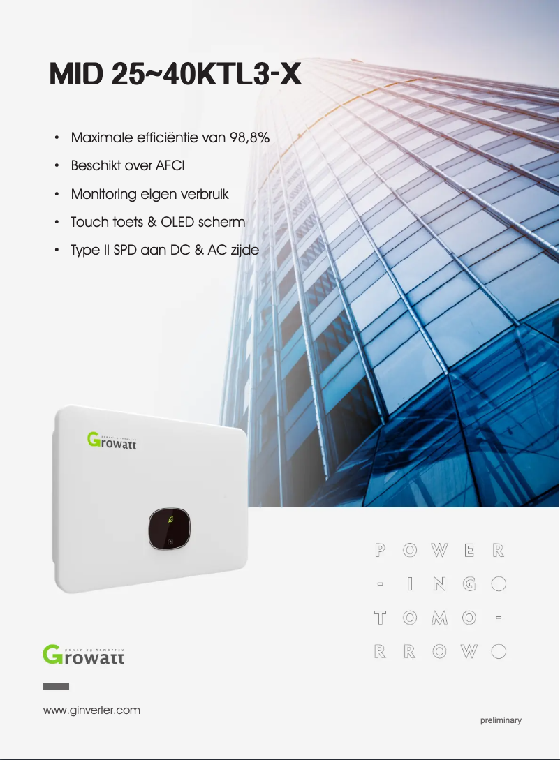 Page 1 de la notice Fiche technique Growatt MID 40KTL3-X