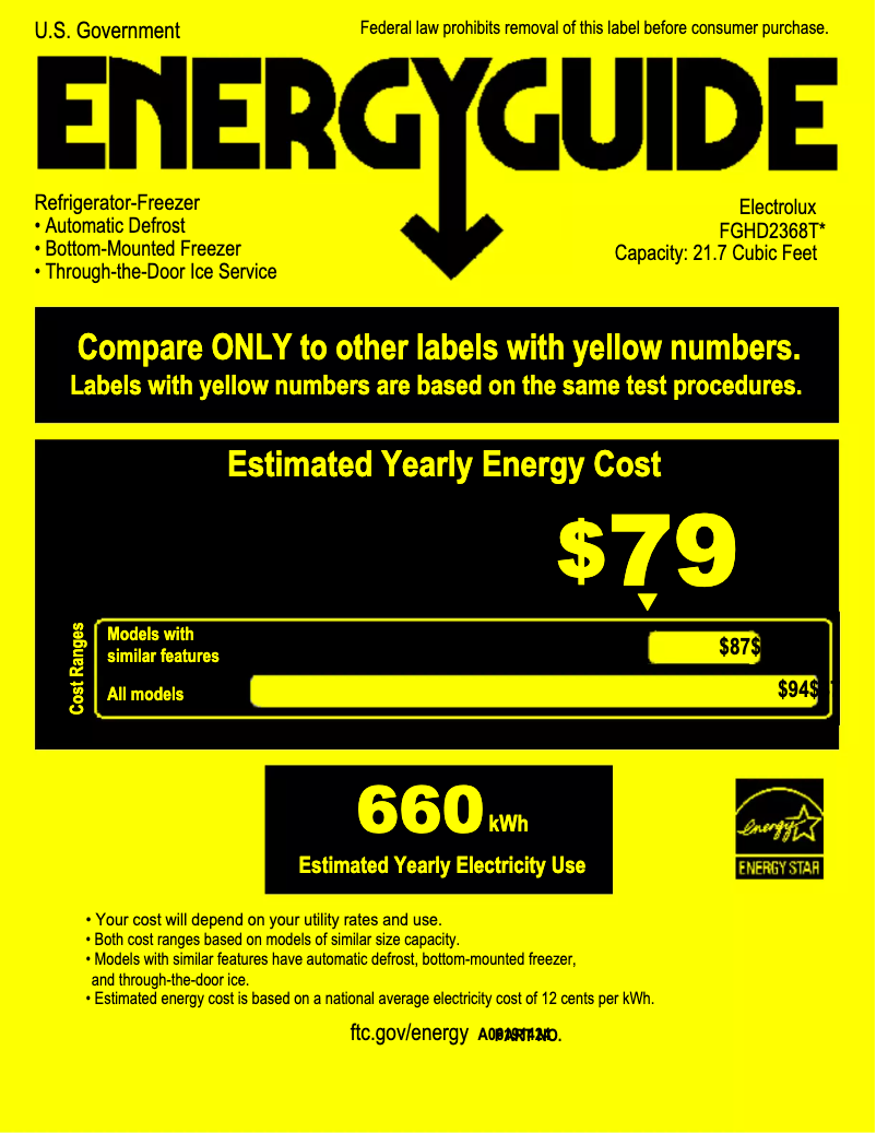 Página 1 del manual Etiqueta energética Frigidaire FGHD2368TF