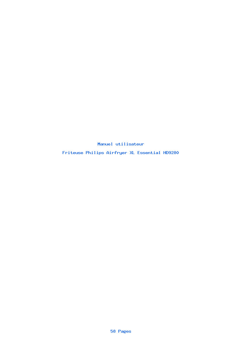 Page 1 de la notice Manuel utilisateur Philips Airfryer XL Essential HD9280