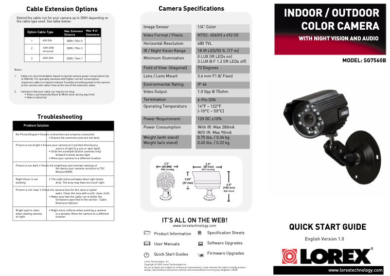 Page 1 of the manual User Manual Lorex SG7560B