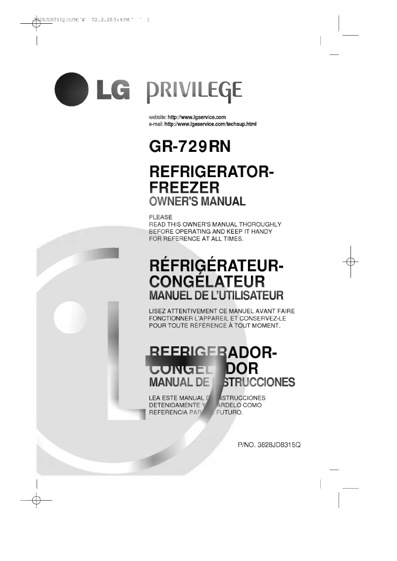 Page 1 de la notice Manuel utilisateur LG GR-729RN