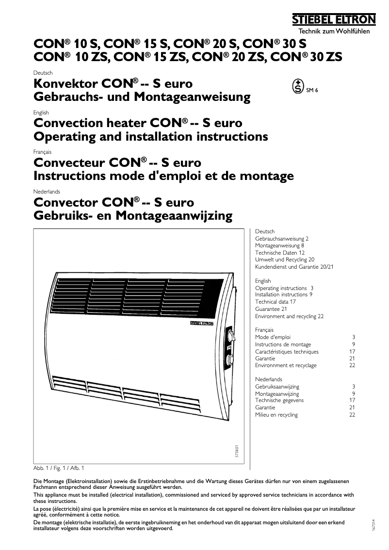 Page 1 de la notice Manuel utilisateur Stiebel Eltron CON 20 S