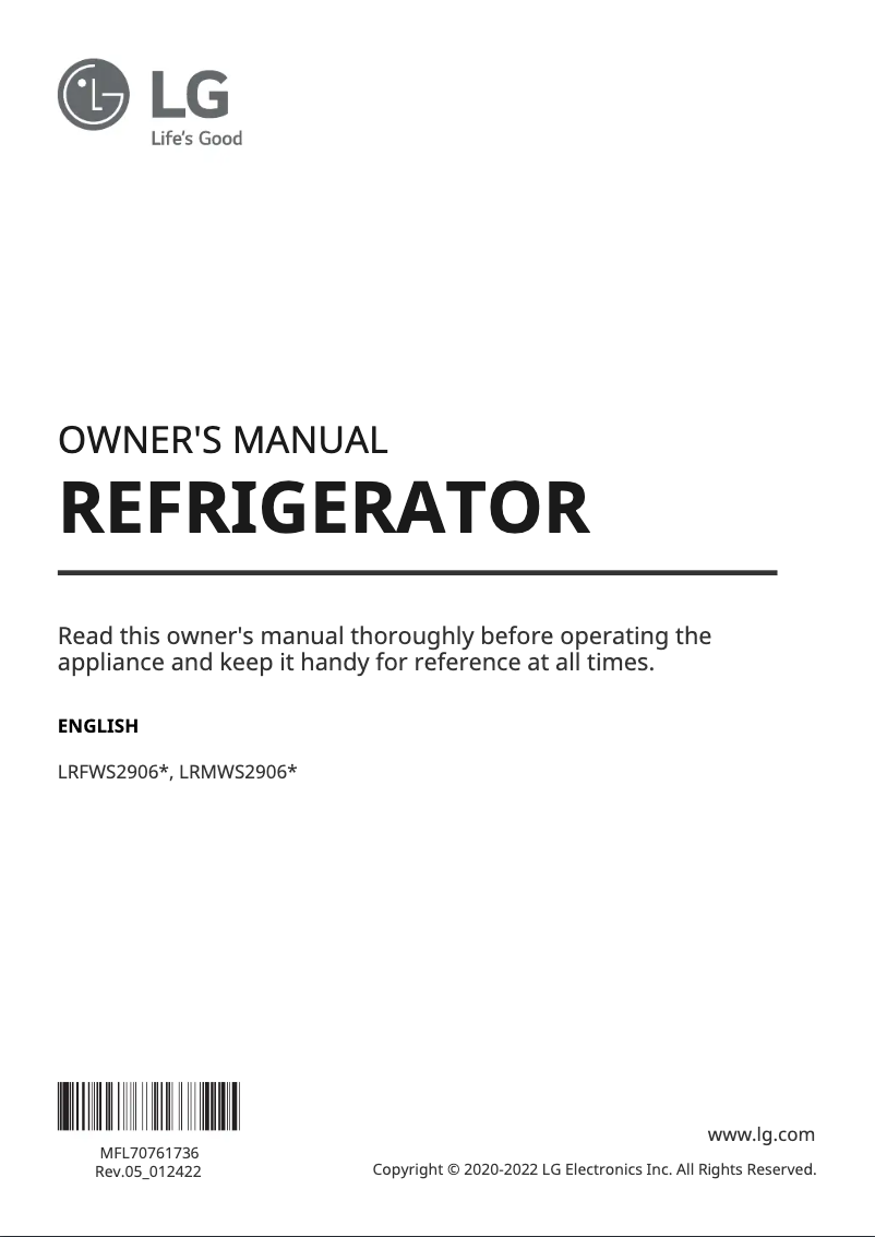 Page 1 de la notice Manuel utilisateur LG LRMWS2906D