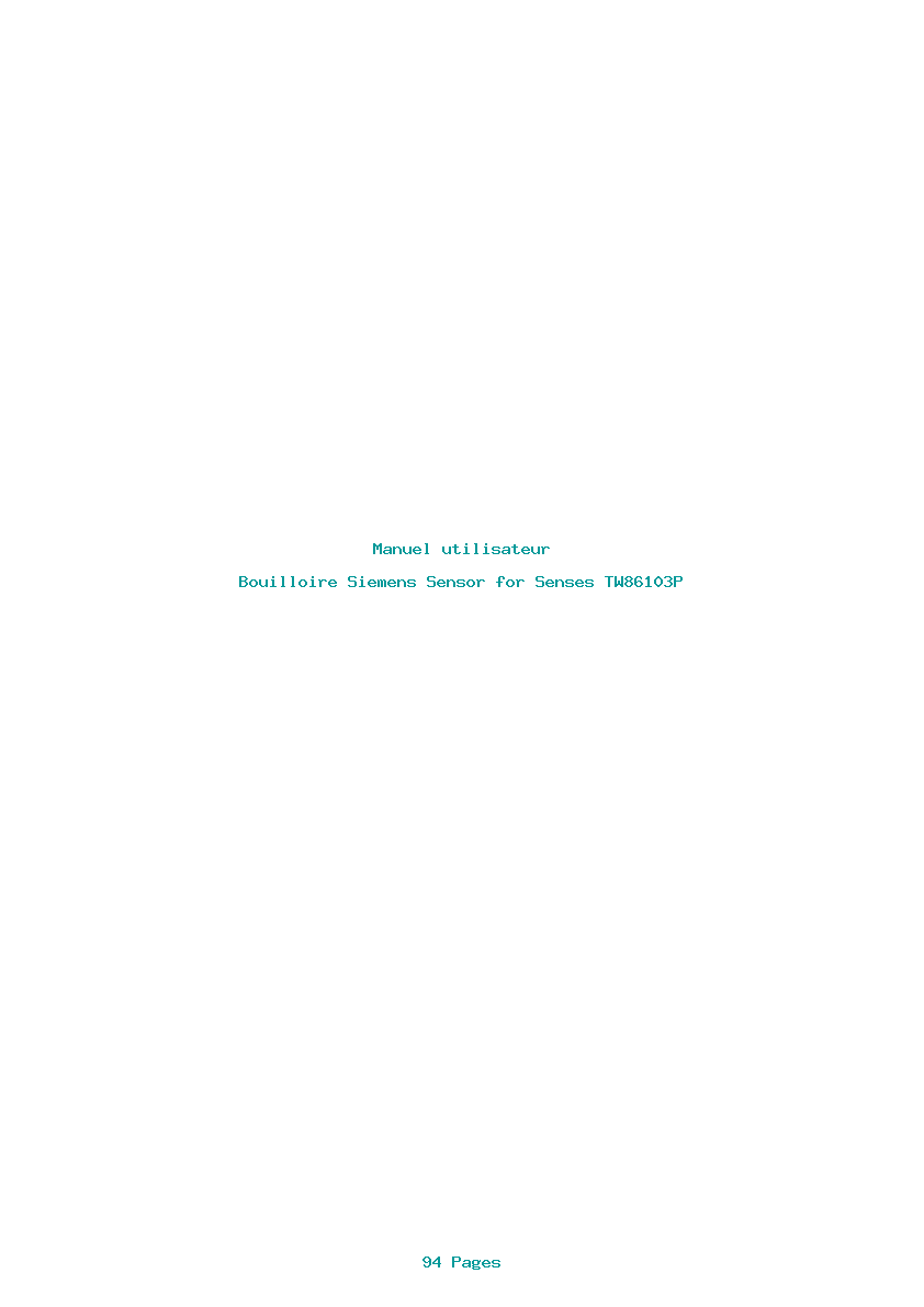 Page 1 de la notice Manuel utilisateur Siemens Sensor for Senses TW86103P