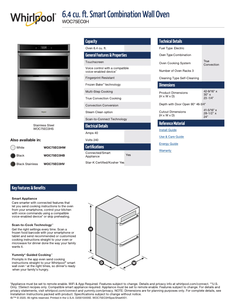 Página 1 del manual Ficha técnica Whirlpool WOC75EC0HS