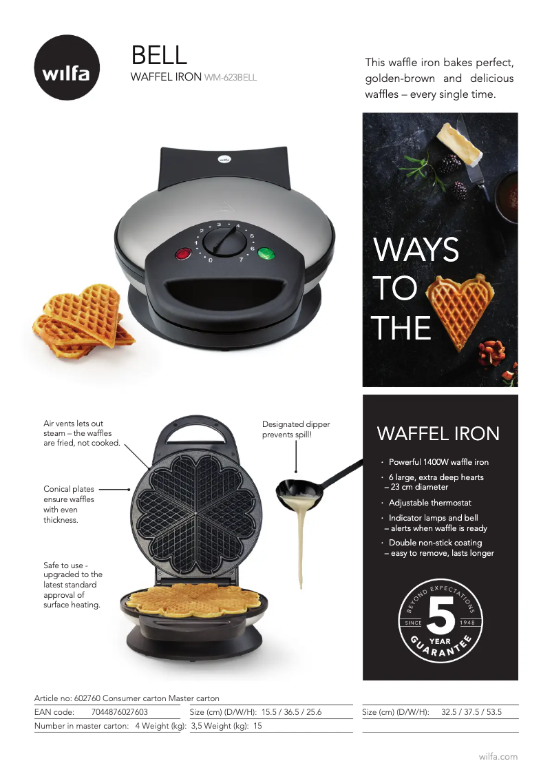 Página 1 del manual Ficha técnica Wilfa Bell WM-623BELL