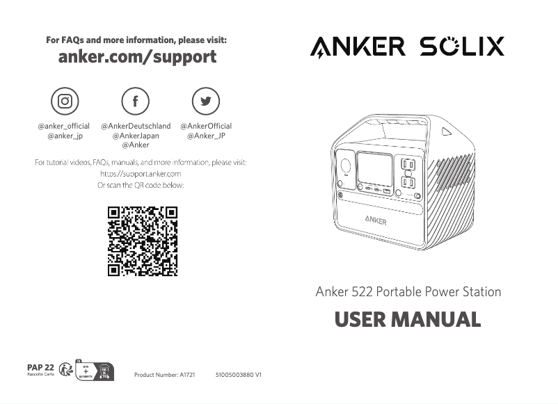 Page 1 de la notice Manuel utilisateur Anker PowerHouse 522