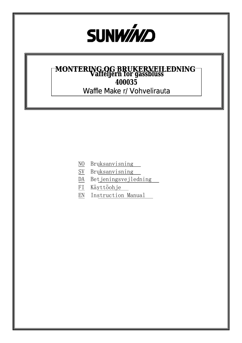 Page 1 de la notice Manuel utilisateur Sunwind 400035