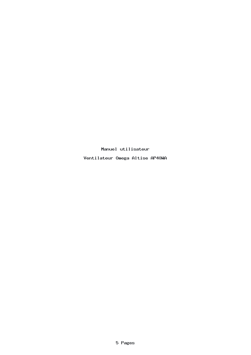 Page 1 de la notice Manuel utilisateur Omega Altise AP40WA