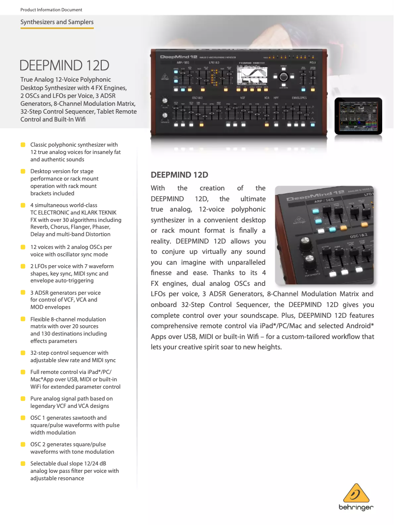 Página 1 del manual Ficha técnica Behringer DeepMind 12D