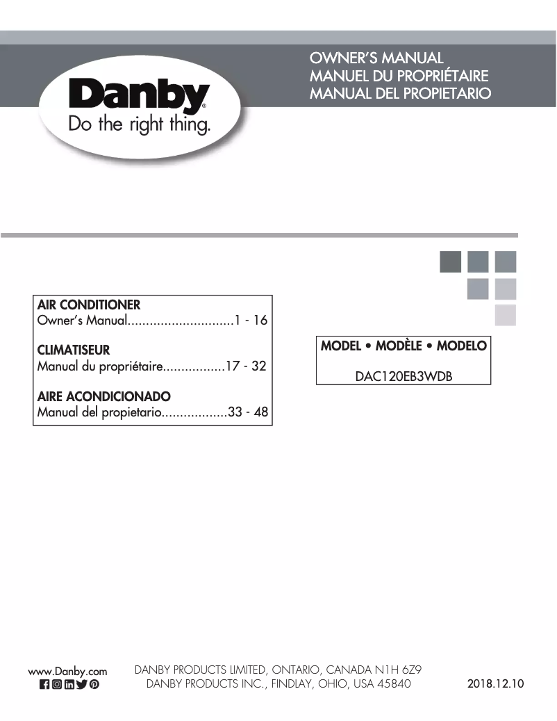 Página 1 del manual Manual de usuario Danby DAC120EB3WDB