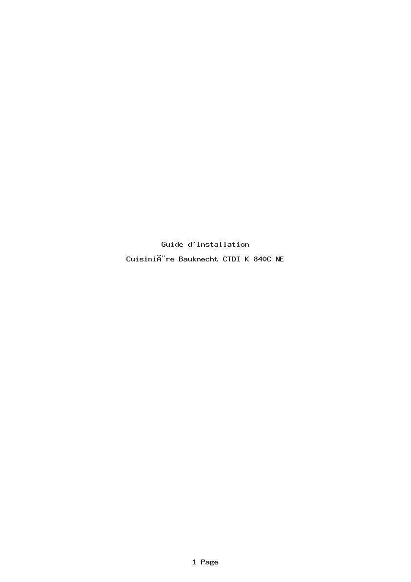 Page 1 de la notice Guide d'installation Bauknecht CTDI K 840C NE