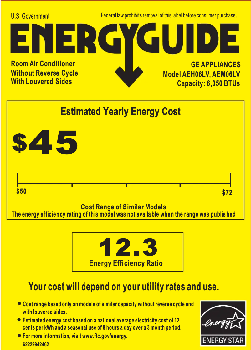 Página 1 del manual Etiqueta energética GE AEH06LV