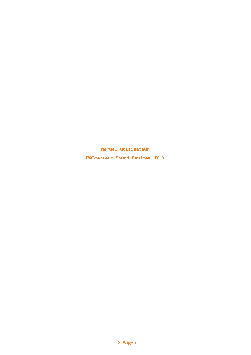 Page 1 de la notice Manuel utilisateur Sound Devices HX-3