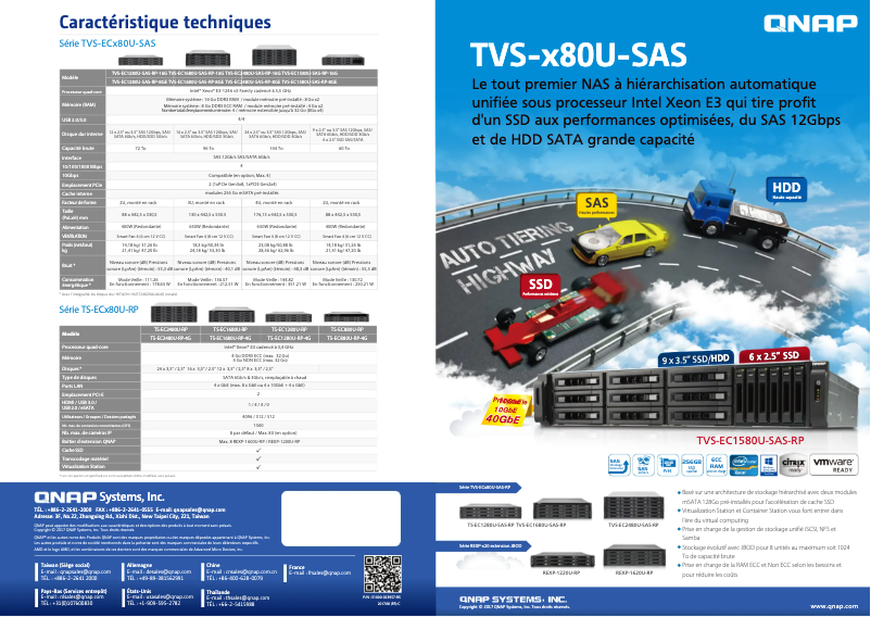 Page 1 de la notice Fiche technique QNAP TVS-EC1680U-SAS-RP