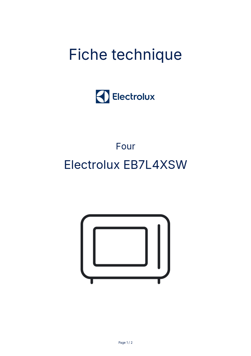 Page 1 de la notice Fiche technique Electrolux EB7L4XSW