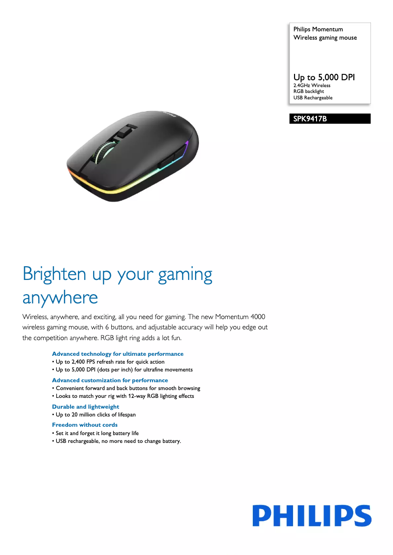 Page 1 of the manual Technical Sheet Philips SPK9417