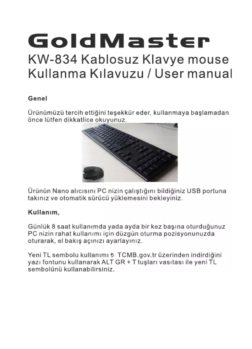 Page 1 de la notice Manuel utilisateur GoldMaster KW-834