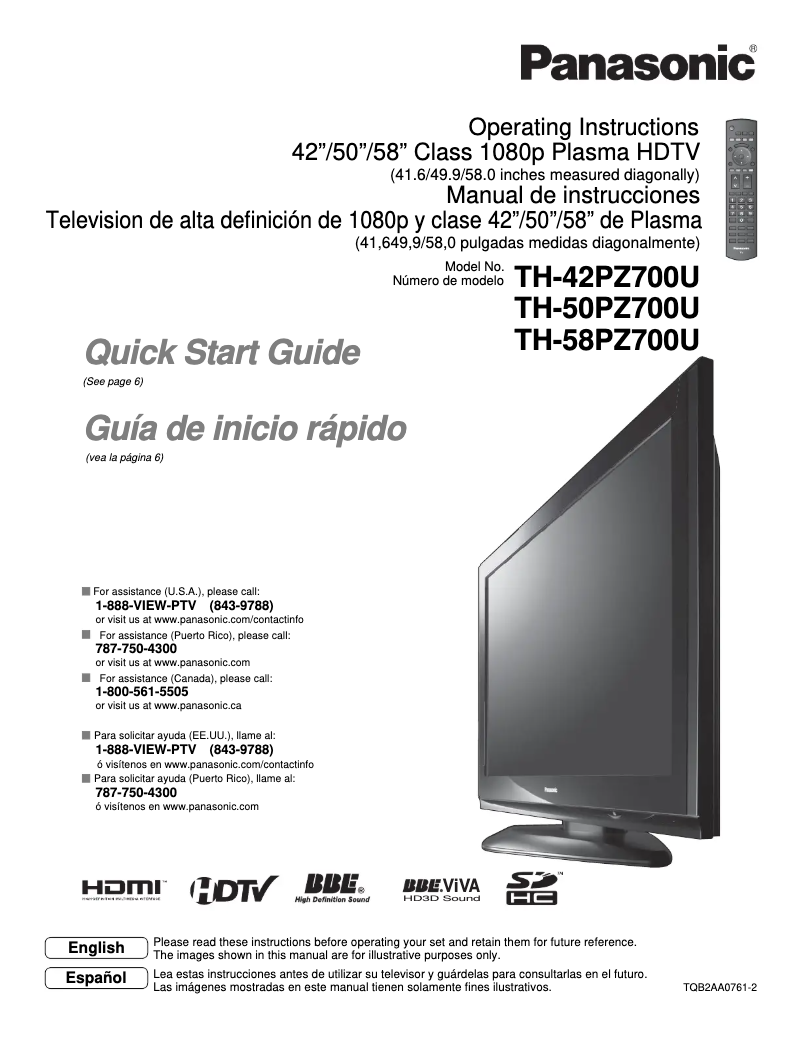 Page 1 of the manual User Manual Panasonic TH-42PZ700U