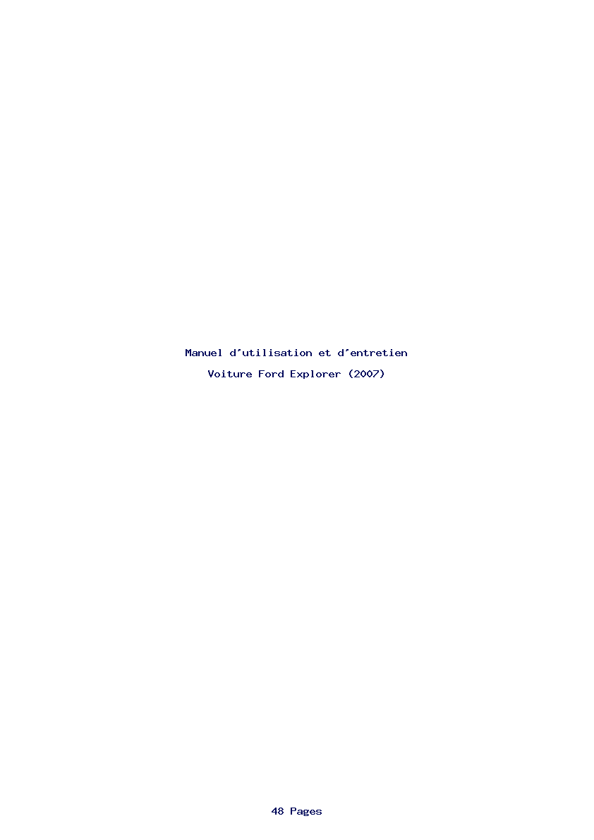 Page 1 de la notice Manuel d'utilisation et d'entretien Ford Explorer (2007)