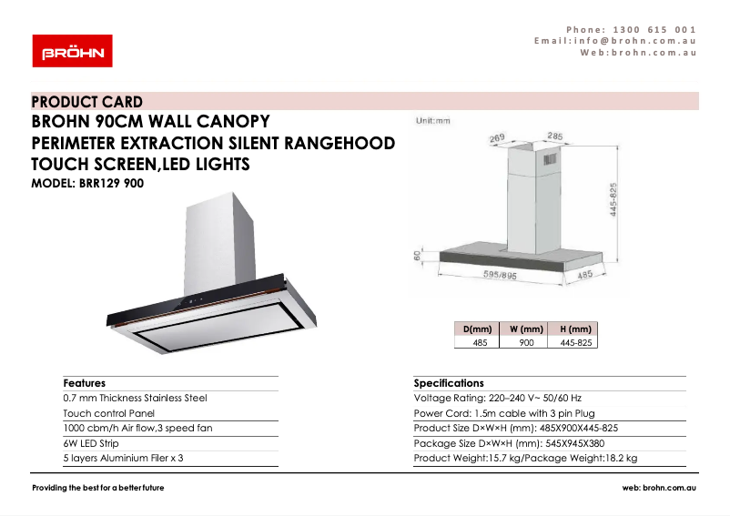 Page 1 de la notice Fiche technique Bröhn BRR129900