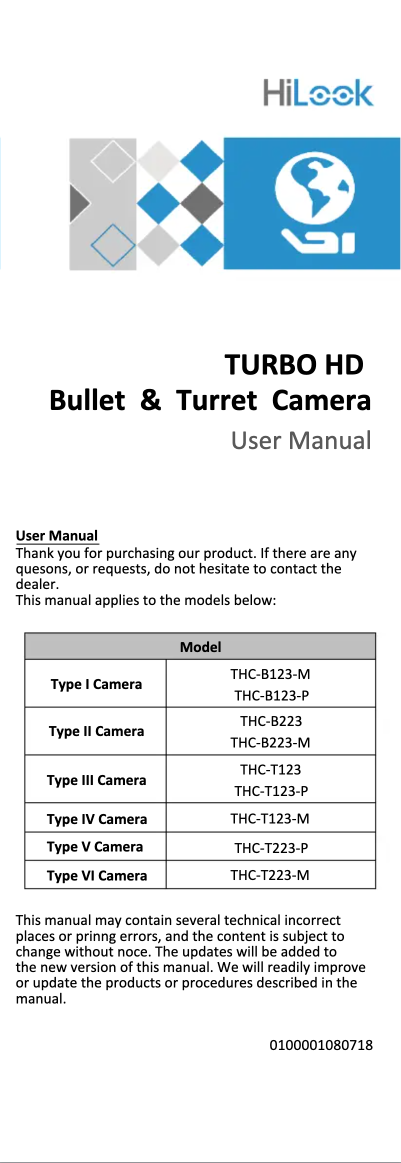 Page 1 de la notice Manuel utilisateur Hikvision THC-T110-M