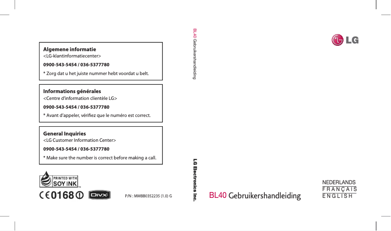 Page 1 de la notice Manuel utilisateur LG BL40