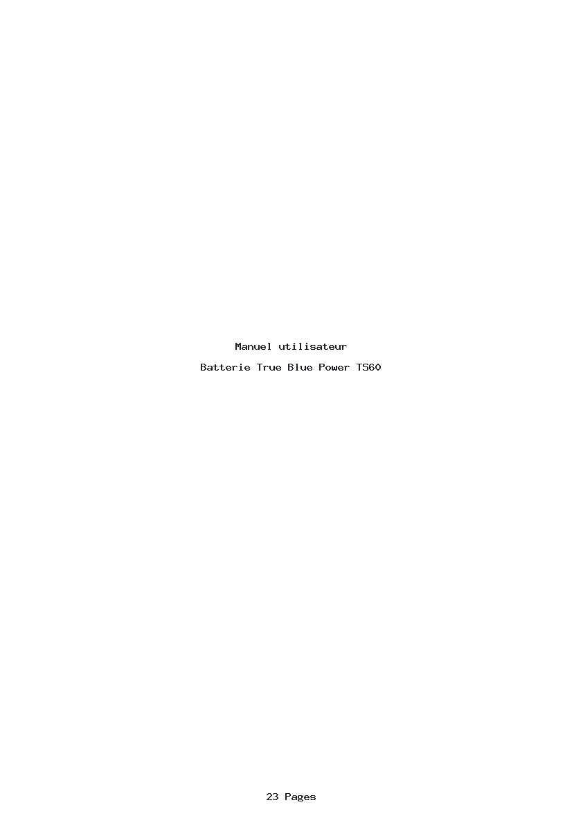 Page 1 de la notice Manuel utilisateur True Blue Power TS60