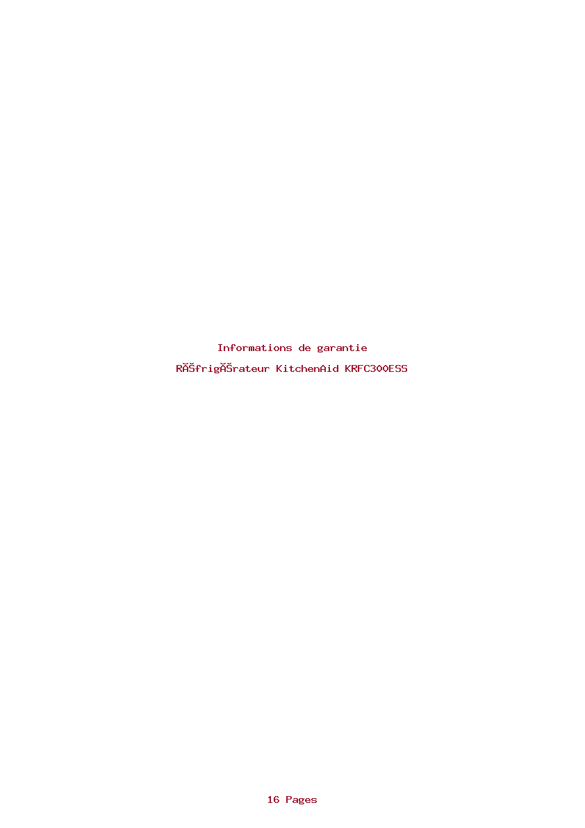 Page 1 de la notice Informations de garantie KitchenAid KRFC300ESS