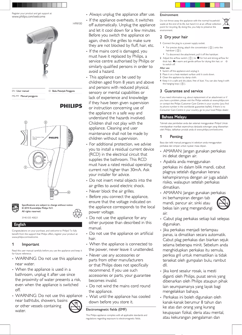 Page 1 of the manual User Manual Philips HP8142
